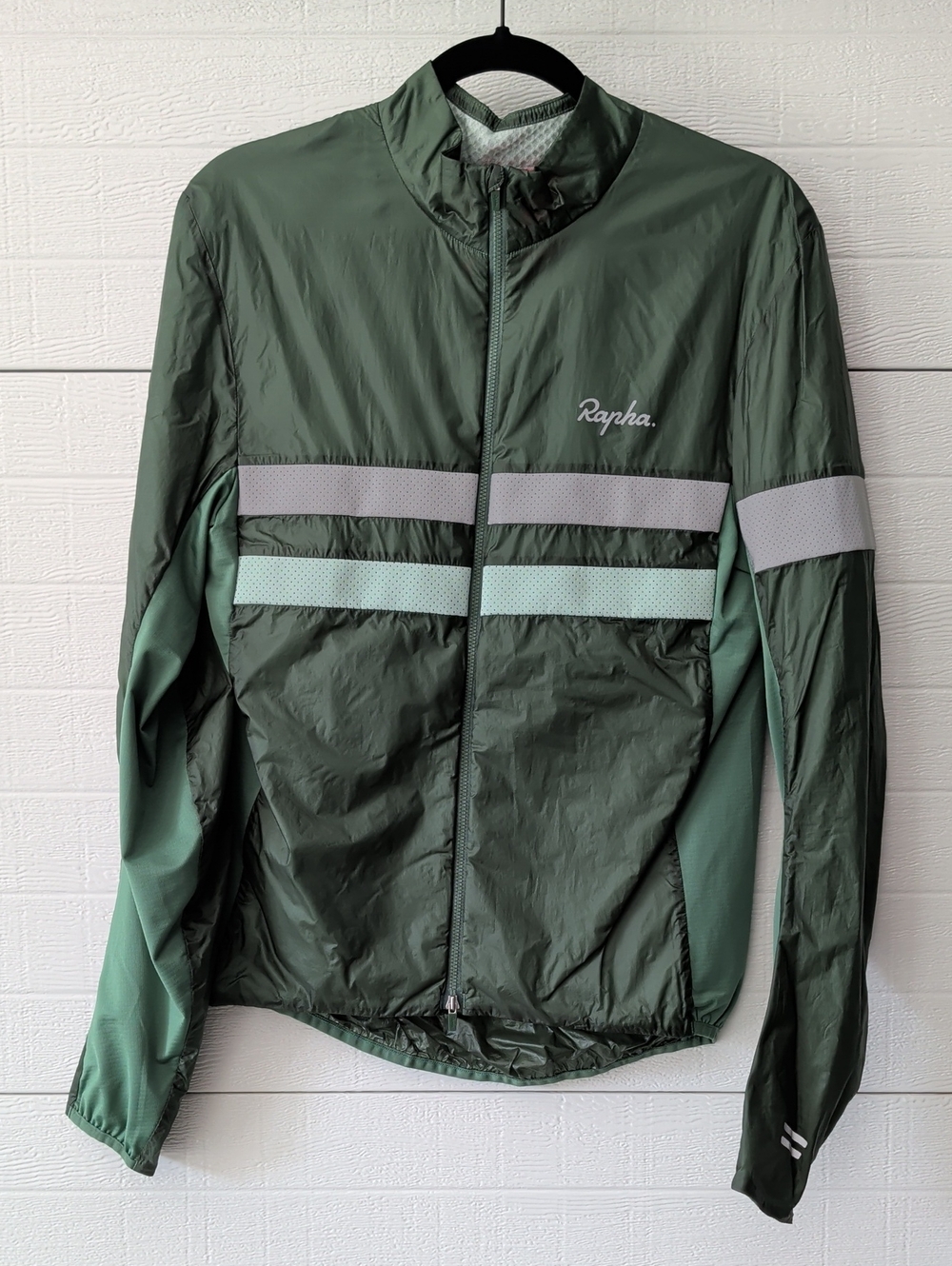 Rapha Olive Green Lightweight Windbreaker with Reflective Stripes